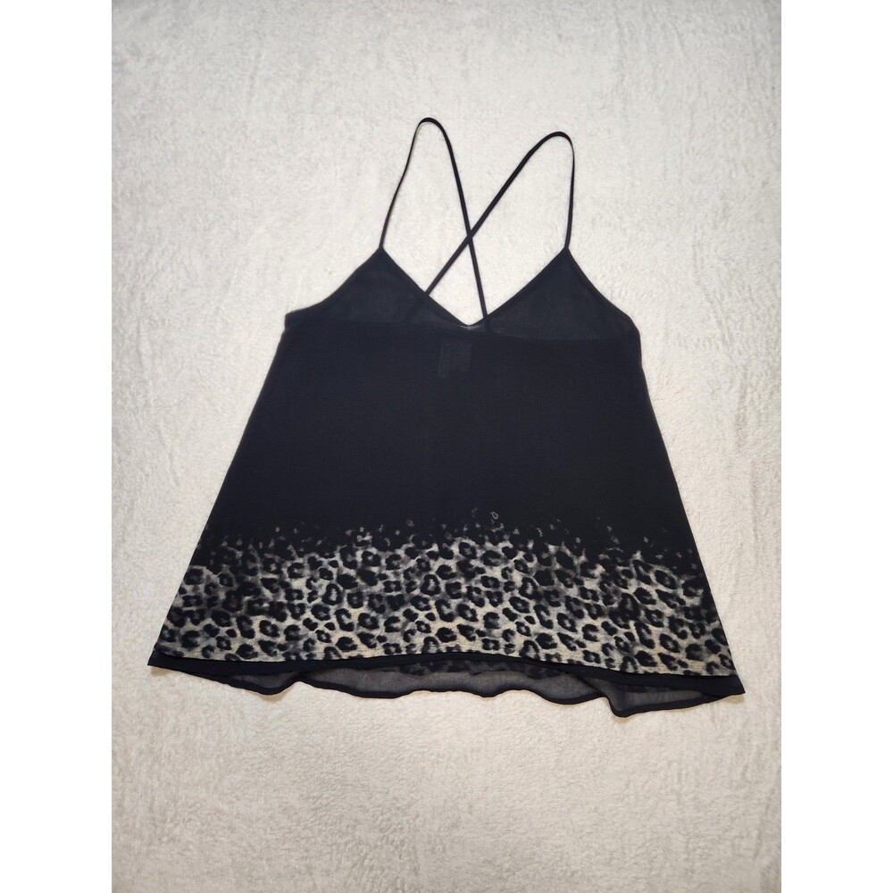 H&M Women's US 4 Cami Tank Top Black Chiffon Leopard Hem V-Neck Layered